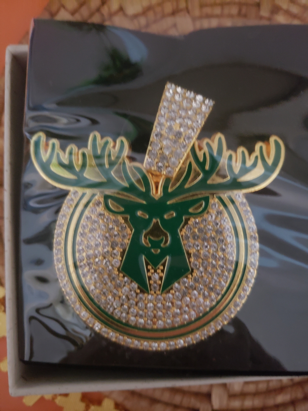 Green Moose Head Pendant Necklace with Crystals
